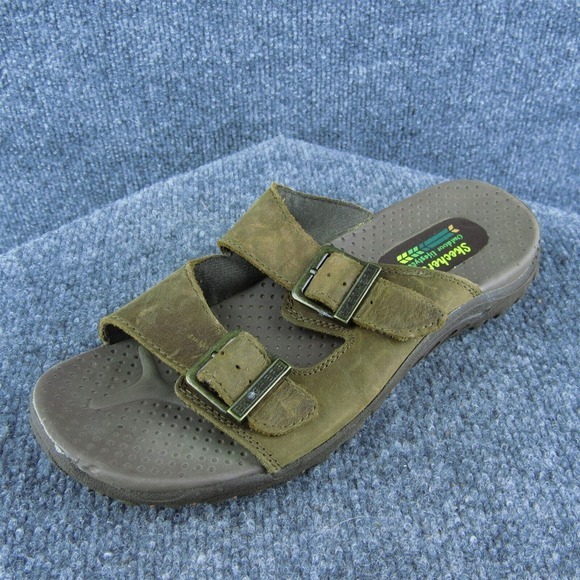 Skechers Outdoor Lifestyle Women‎ Slide Sandal Shoes Brown Leather Size 8 Medium - Picture 1 of 9